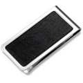 Metal Chrome Plated Money Clip w/ Black Genuine Leather